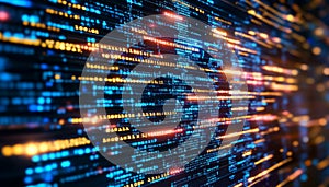 Focused secure software development code displayed on computer screen with blurred background