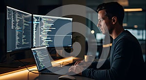 Developer working on multiple screens