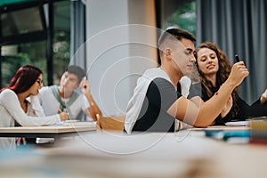 Focused students engaging in an interactive classroom environment