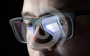 Focused and thoughtful man. Coder, programmer or developer.