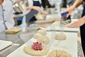 focused view of undercooked biscuit with