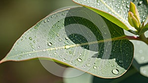 Focusing attention on the detailed leaf structure and the dew like