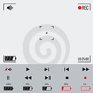 Focusing screen of the camera. Vector viewfinder and video icons