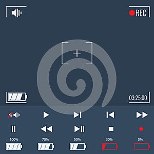 Focusing screen of the camera. Vector viewfinder and video icons