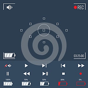 Focusing screen of the camera. Vector viewfinder and video icons