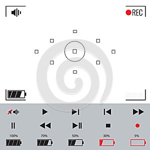 Focusing screen of the camera. Vector viewfinder and video icons