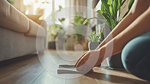 Focusing on small details, like wiping down baseboards with a cloth, is essential for maintaining a clean and dust-free photo