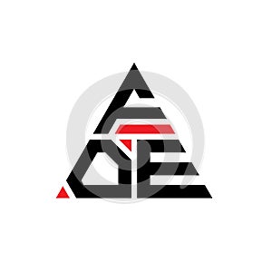 FOE triangle letter logo design with triangle shape. FOE triangle logo design monogram. FOE triangle vector logo template with red
