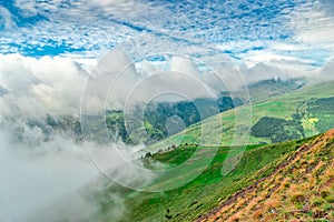 The fog advances over the meadows of the Pyrenees