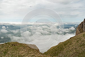 Fog in the Appenzell area seen from the top of the mount hoher Kasten in Switzerland