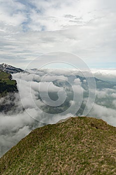 Fog in the Appenzell area seen from the top of the mount hoher Kasten in Switzerland