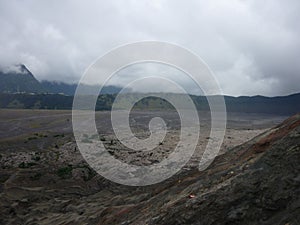 When the fog begins to descend at the foot of Mount Bromo