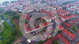 Fog Centrum Old Town Elk Stare Miasto Kamienice Aerial View Poland