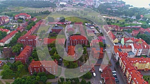 Fog Centrum Old Town Elk Stare Miasto Kamienice Aerial View Poland