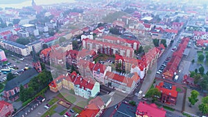 Fog Centrum Old Town Elk Stare Miasto Kamienice Aerial View Poland