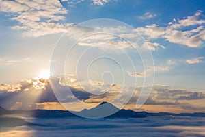 Fog and cloud mountain landscape