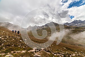 Fog and cloud mountain valley landscape