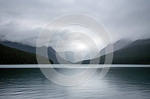 Fog and clouds at Bowman Lake photo