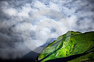 Fog at Col d`Aubisque in summertime photo