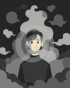 The fog is a constant presence following the person wherever they go and clouding their judgment.. Vector illustration. photo