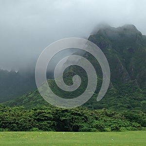 Fog covered mountains on the windward side of Oahu