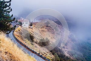 Fog covering the slopes of Mt Hamilton, the highest peak in the Diablo Mountain Range and the location of Lick Observatory complex