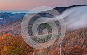 Fog Crawling Across Blue Ridge Appalachian Mountains NC