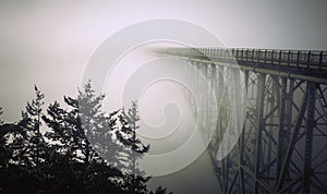 Fog Enveloping Deception Pass Bridge, Whidbey Island