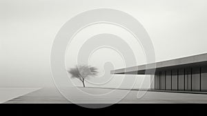 Estranged Minimalistic Architecture: Black And White Photograph Of A Lone Tree photo