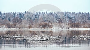 Fog and frost on the autumn river