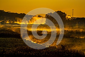 Fog glowing during the sunrise