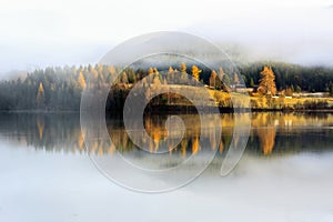 Fog at the lake Jonsvatnet, Norway