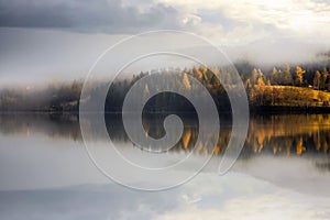 Fog at the lake Jonsvatnet, Norway