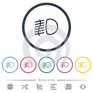 Fog lights flat color icons in round outlines