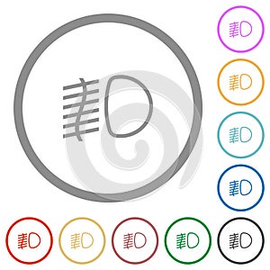 Fog lights flat icons with outlines