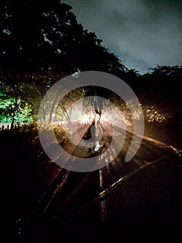 Fog lights forming silhouettes in Chennai City at IIT Madras