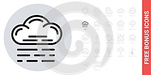 Fog, mist or haze icon for weather forecast application or widget. Simple black and white version. Free bonus icons kit