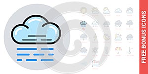 Fog, mist or haze icon for weather forecast application or widget. Simple color version. Free bonus icons kit included