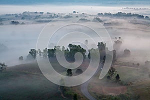 Fog in morning sunrise and road at Khao Takhian Ngo View Point a