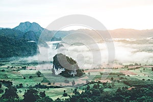 Fog Mountain in morning at Phu langka viewpoint, Phayao, Thailan