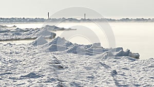 Fog over calm sea in cold winter day