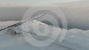 Fog over calm sea in cold winter day