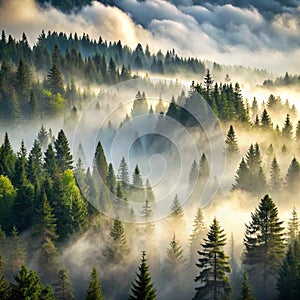 Fog Over Coniferous Forest