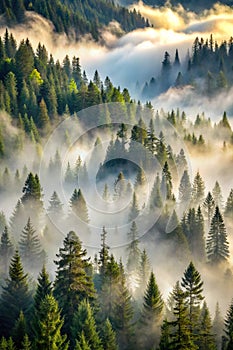 Fog Over Coniferous Forest