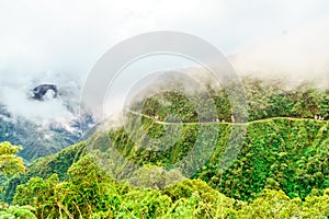 Fog over the Death Road in the Yungas of Bolivia