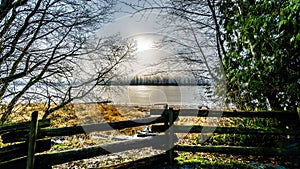 Fog over the Fraser River viewed from the Trans Canada Trail near the Bonson Community in Pitt Meadows photo