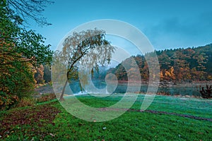 Fog over Lake LeÅ›niaÅ„skie in Poland