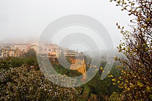 Fog and rain, a scenic small village in the hills of Provence