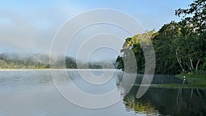 Fog Rising above water in Laguna Petenchel in Peten, Guatemala