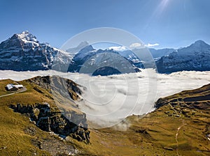 Fog rising over the First peak above Grindelwald